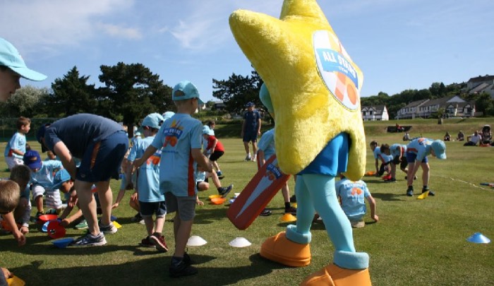 All Stars cricketers, ages five to eight, at Egloshayle Park.
